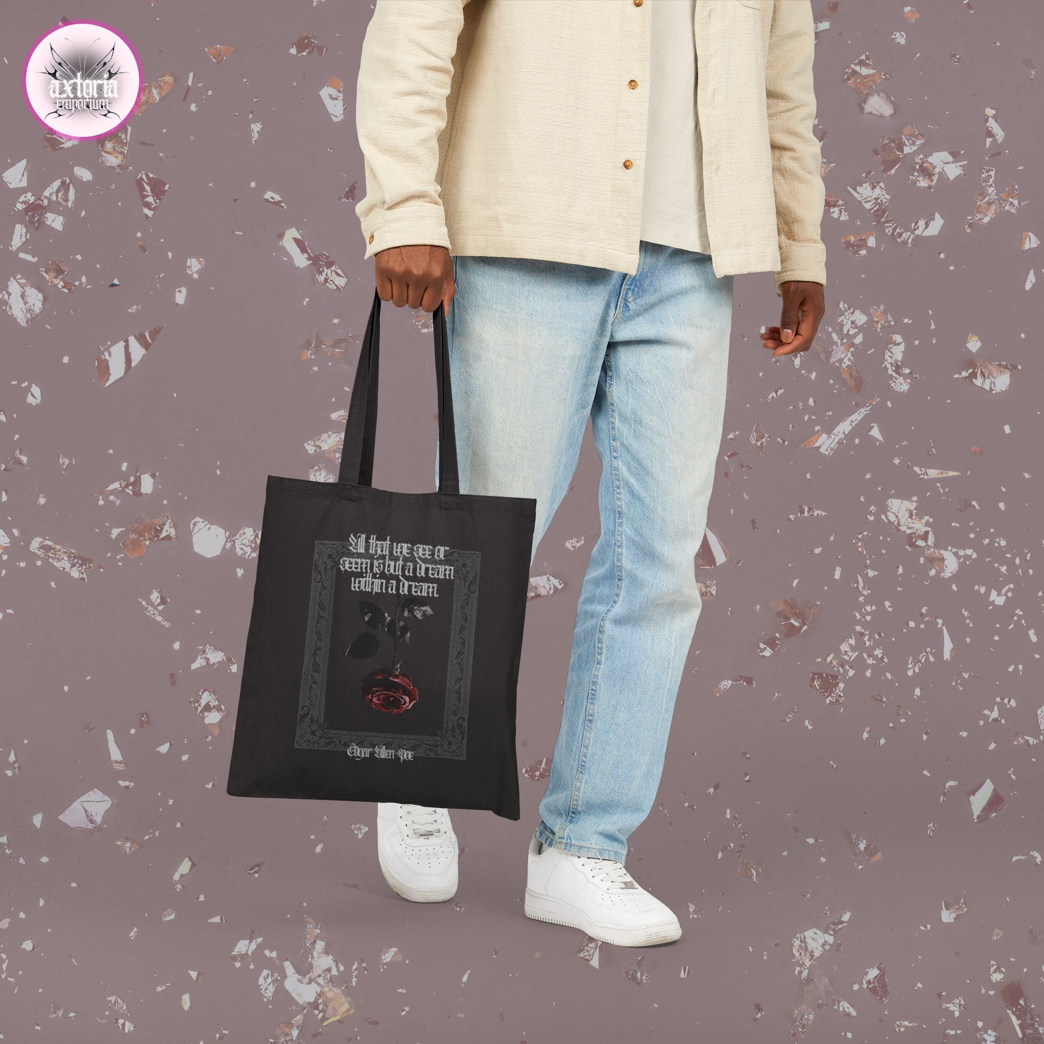 Edgar Allen Poe Cotton Tote Bag, Gothic Book Tote, Bookish Gifts, Book Lover Bag