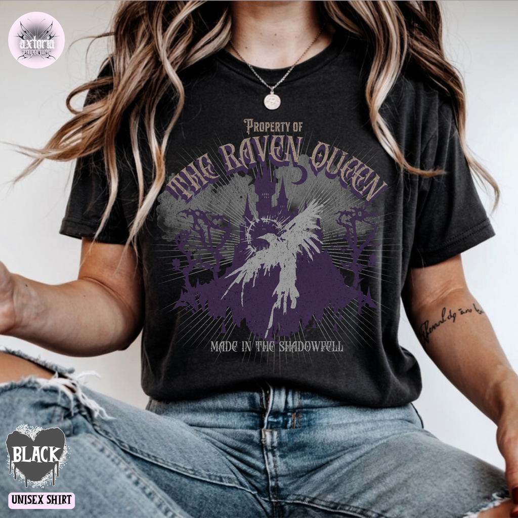 Black DnD t-shirt with 'Raven Queen' design and text for TTRPG gamers and tabletop gaming fans.